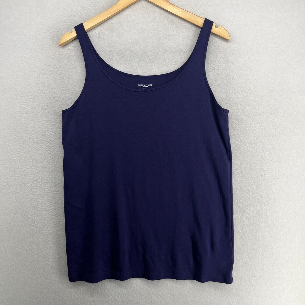 EILEEN FISHER Tank Top 2X Organic Cotton Ribbed Jersey Slim Cami Scoop Neck Blue